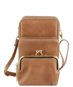 Fashion Kiss Lock Crossbody Bag Cell Phone Purse LMS207 DARK BLUSH